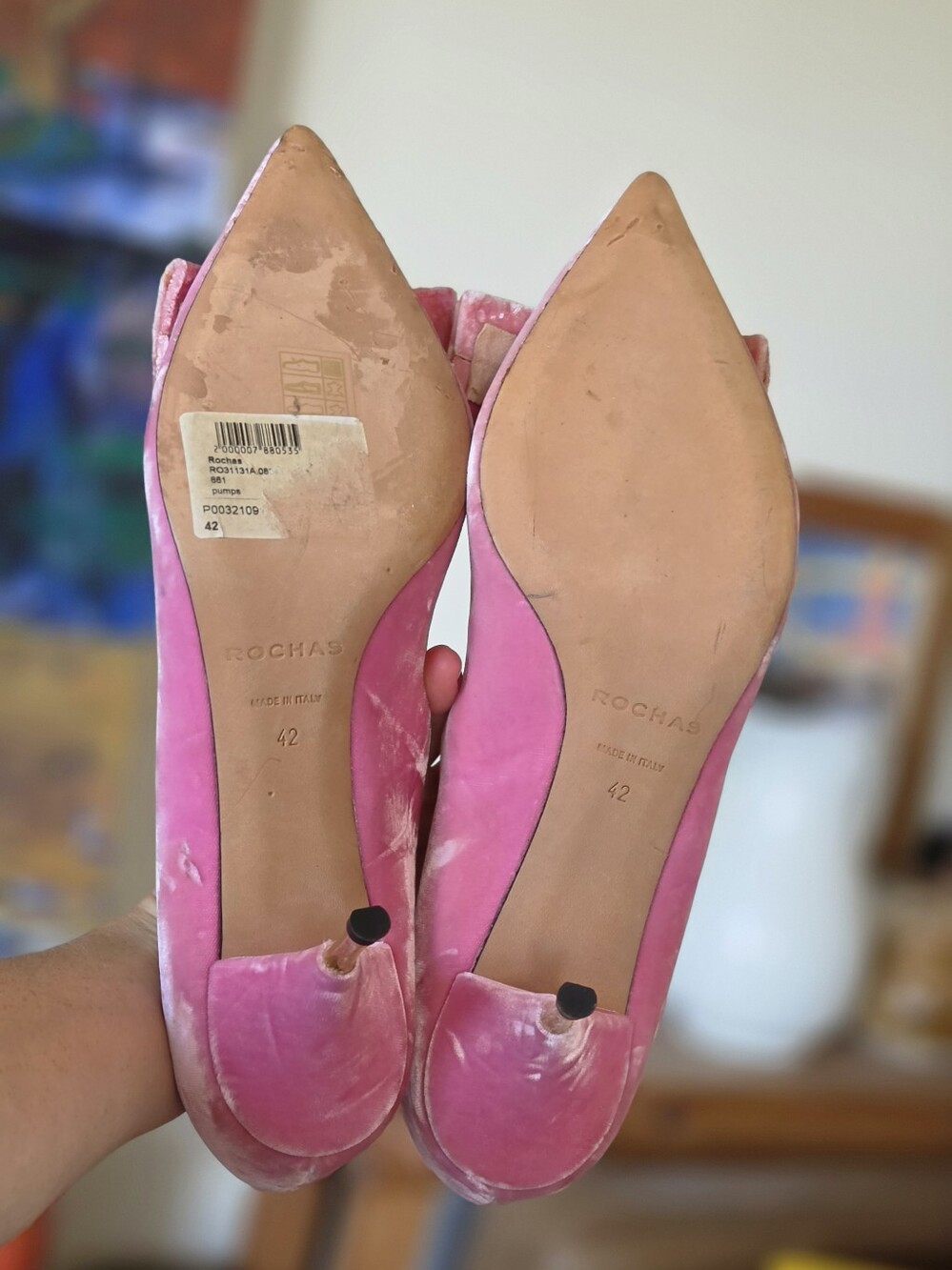Rochas Paris Pink Velvet Pointed Kitten Heel Pumps with Bow Accent - Picture 6 of 7
